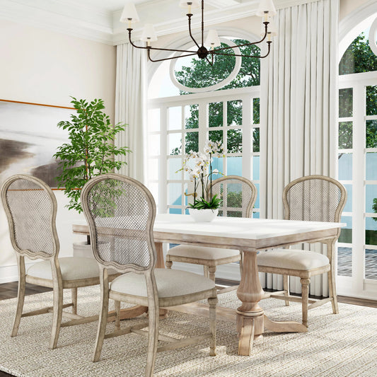 Danielle Dining Table by Butler Specialty Company in sandalwood beige. Made from marble, mahogany wood, plywood in a traditional style.