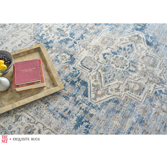 The Met X Exquisite Rugs Vintage Looms 5677 Rug by Exquisite Rugs in blue, beige. Made from polyester in a unique style.