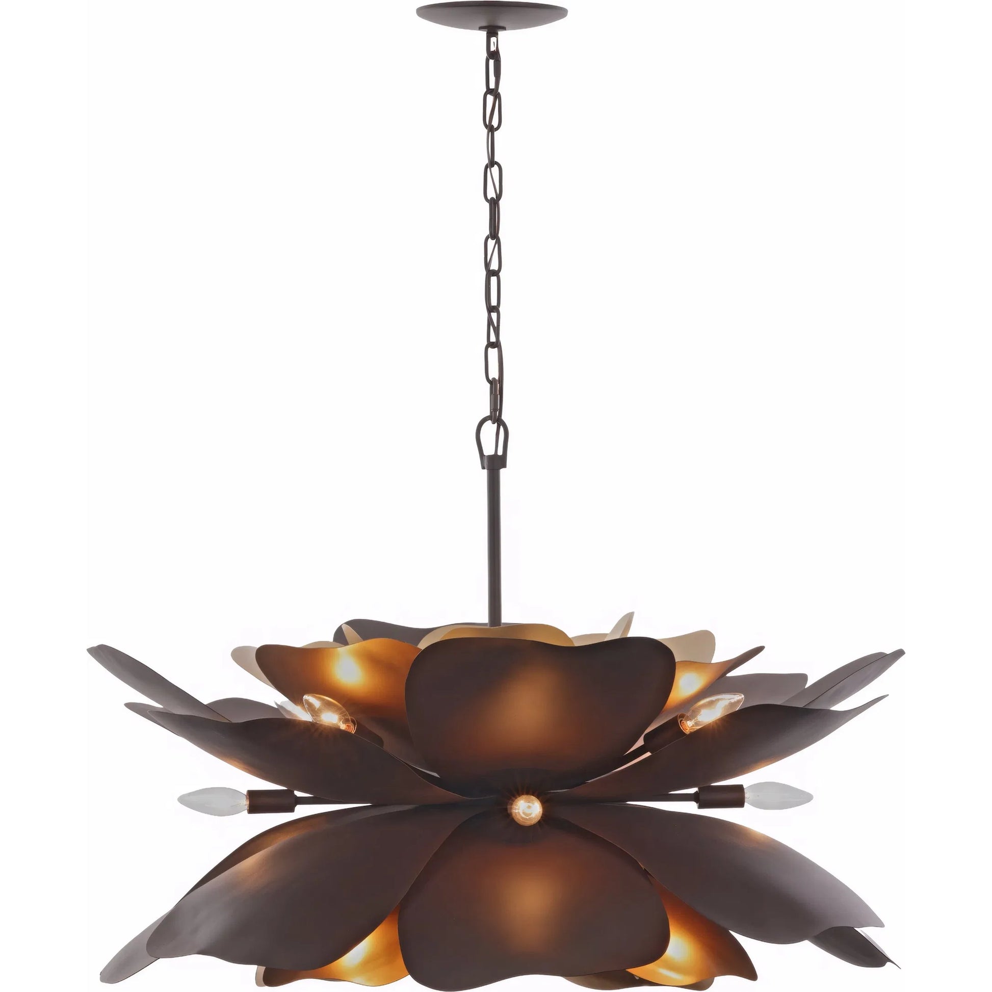 Botanic Panic 13 Light Medium Pendant by Varaluz in bronze, brown. Made from steel in a unique style.