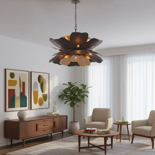 Botanic Panic 13 Light Medium Pendant by Varaluz in bronze, brown. Made from steel in a unique style.