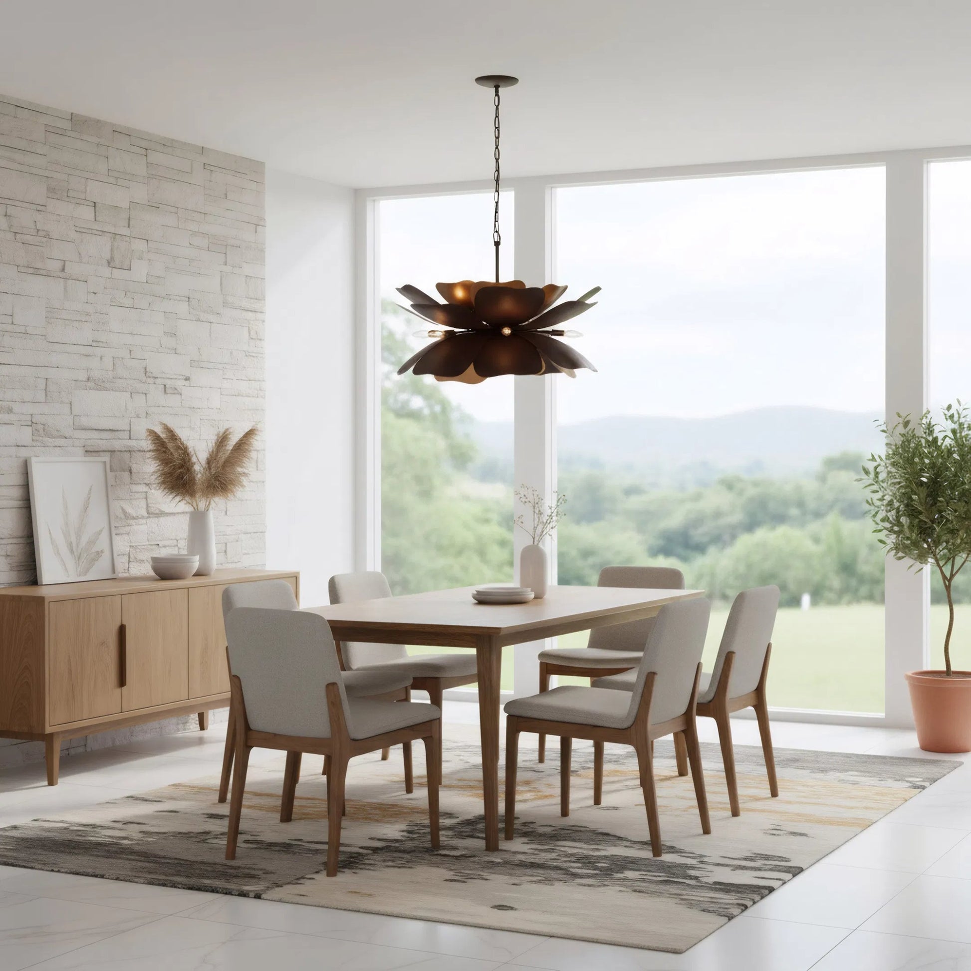 Botanic Panic 13 Light Medium Pendant by Varaluz in bronze, brown. Made from steel in a unique style.