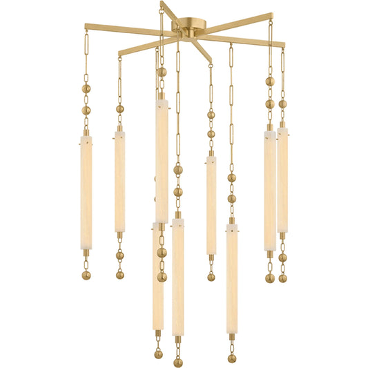 Parigi Chandelier by Corbett in vintage brass. Made from steel in a unique style.