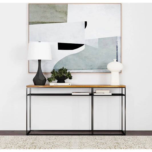Sutton 63" Iron and Wood Console Table by Butler Specialty Company in light brown and natural mango. Made from iron, mango wood in a modern style.