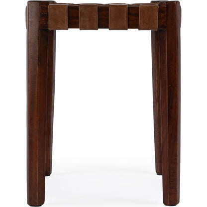 Kerry Leather Woven Stool by Butler Specialty Company in dark brown and brown. Made from acacia wood, leather in a transitional style.