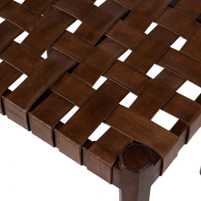 Kerry Leather Woven Stool by Butler Specialty Company in dark brown and brown. Made from acacia wood, leather in a transitional style.