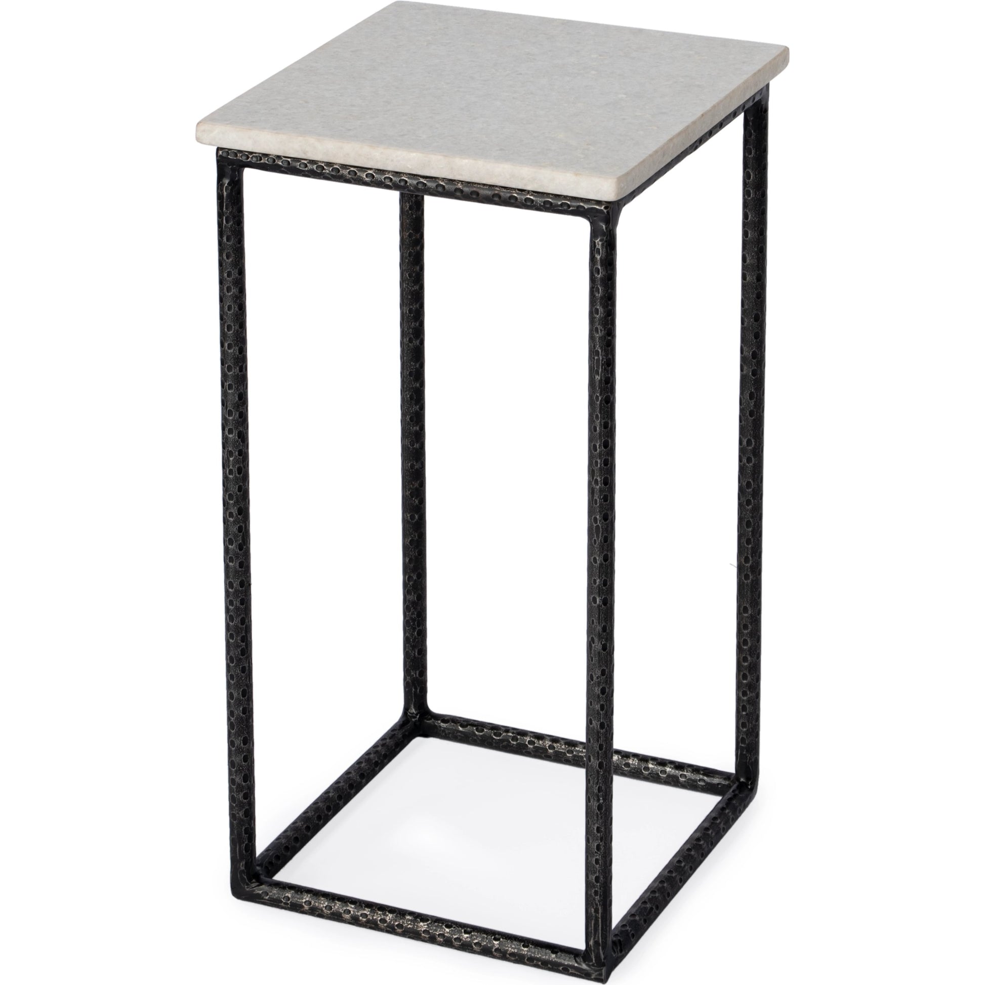 Mabel Marble and Hammered Iron Side Table by Butler Specialty Company in white and black and marble & metal. Made from iron, marble in a modern style.