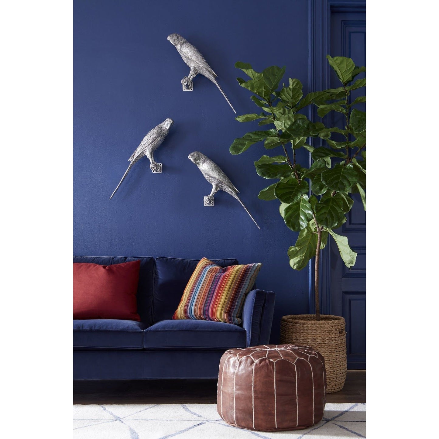 006 SR-820713,SR-820714 | Lifestyle | Parrot Wall Art by Phillips Collection in silver and silver leaf. Made from resin in a coastal style.
