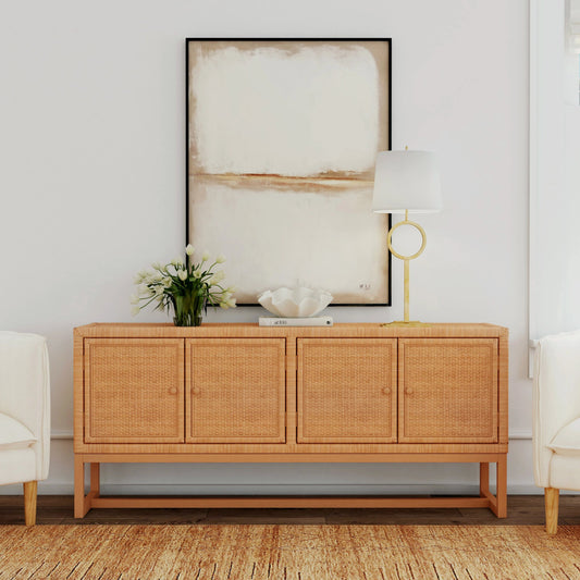 Captiva Rattan 4 Door Sideboard by Butler Specialty Company in natural and natural rattan. Made from rubber wood, rattan, plywood in a cottage & farmhouse style.