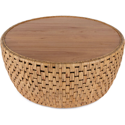 Captiva Round Rattan Drum Coffee Table by Butler Specialty Company in natural and natural rattan. Made from mdf, mindi veneer, rattan in a cottage & farmhouse style.