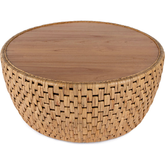 Captiva Round Rattan Drum Coffee Table by Butler Specialty Company in natural and natural rattan. Made from mdf, mindi veneer, rattan in a cottage & farmhouse style.