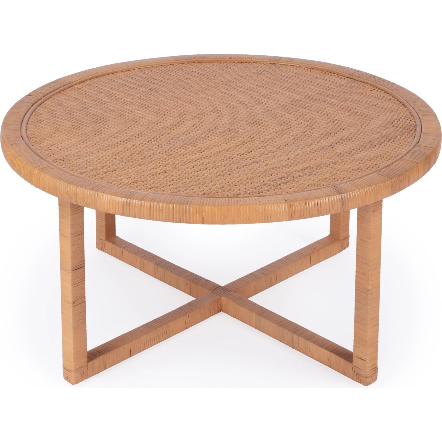 001 SI-2077780 | Primary Silo | Captiva Round Rattan Coffee Table by Butler Specialty Company in natural and natural rattan. Made from rattan, plywood, rubberwood in a cottage & farmhouse style.