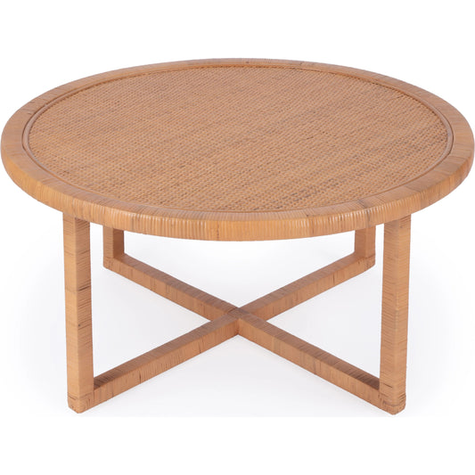 Captiva Round Rattan Coffee Table by Butler Specialty Company in natural and natural rattan. Made from rattan, plywood, rubberwood in a cottage & farmhouse style.