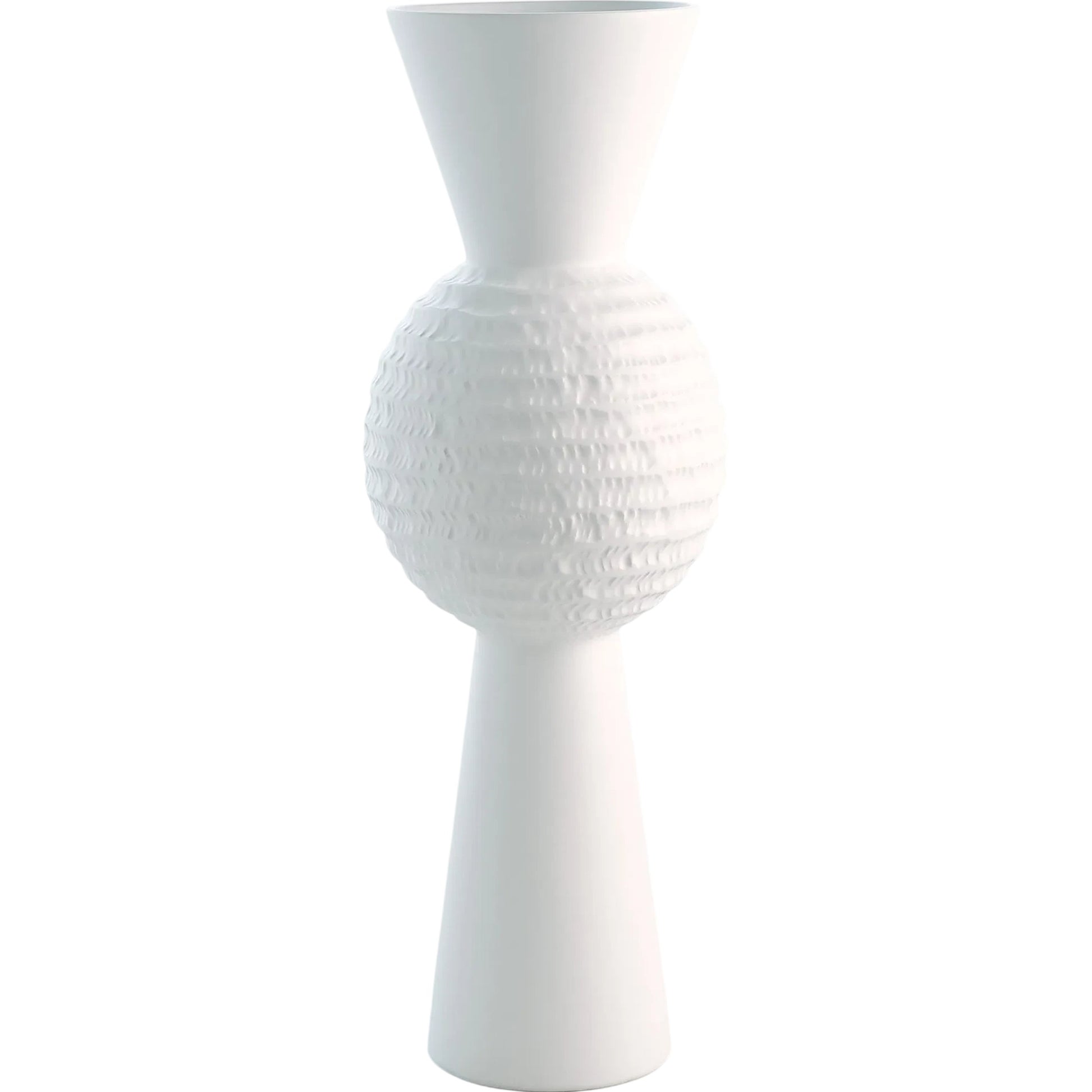Chiseled Orb Vase by Global Views in matte white. Made from ceramic in a modern style.