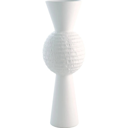 Chiseled Orb Vase by Global Views in matte white. Made from ceramic in a modern style.