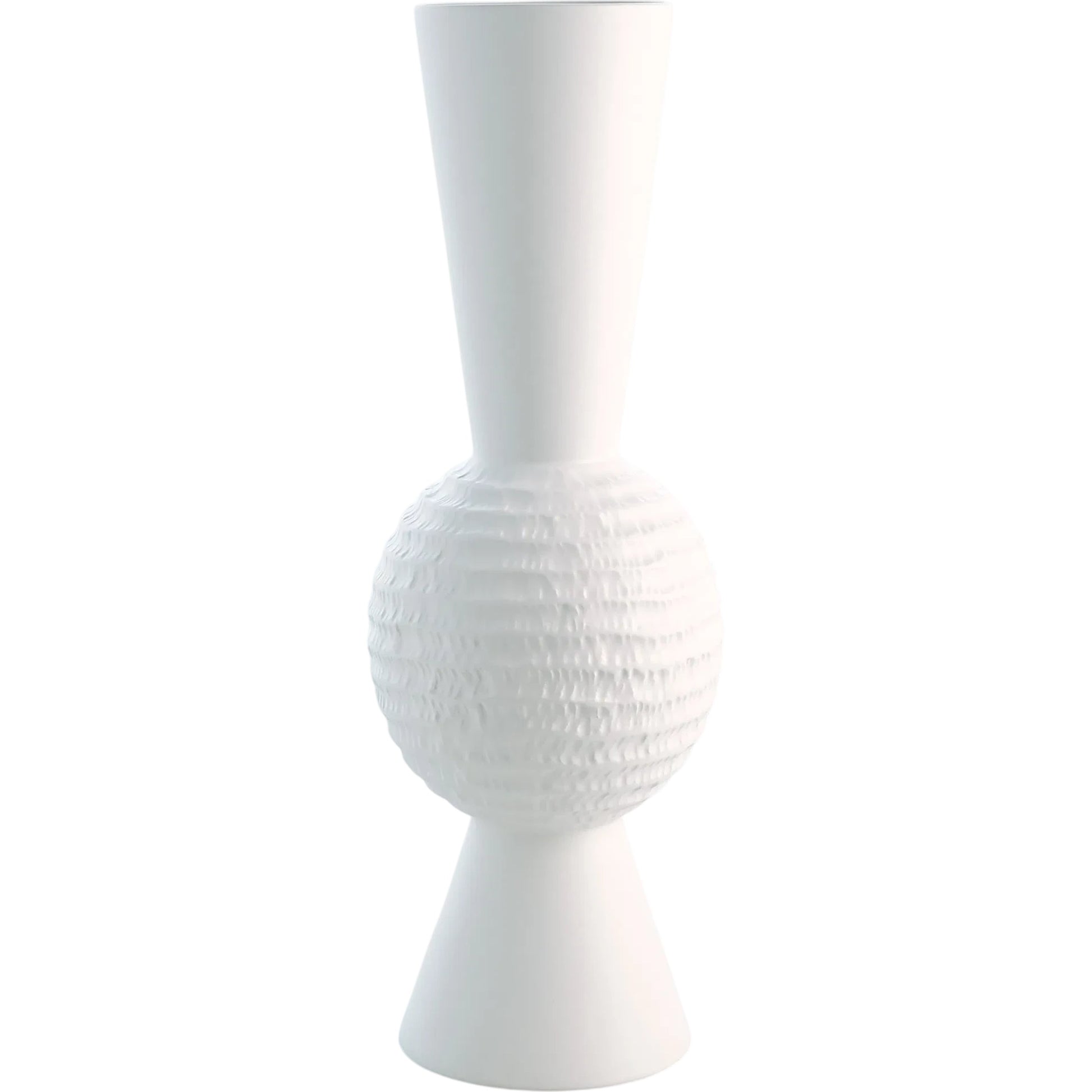 Chiseled Orb Vase by Global Views in matte white. Made from ceramic in a modern style.