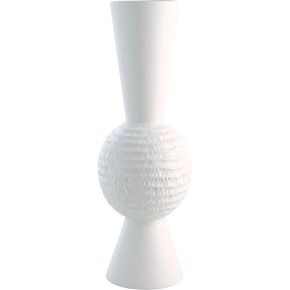 Chiseled Orb Vase by Global Views in matte white. Made from ceramic in a modern style.