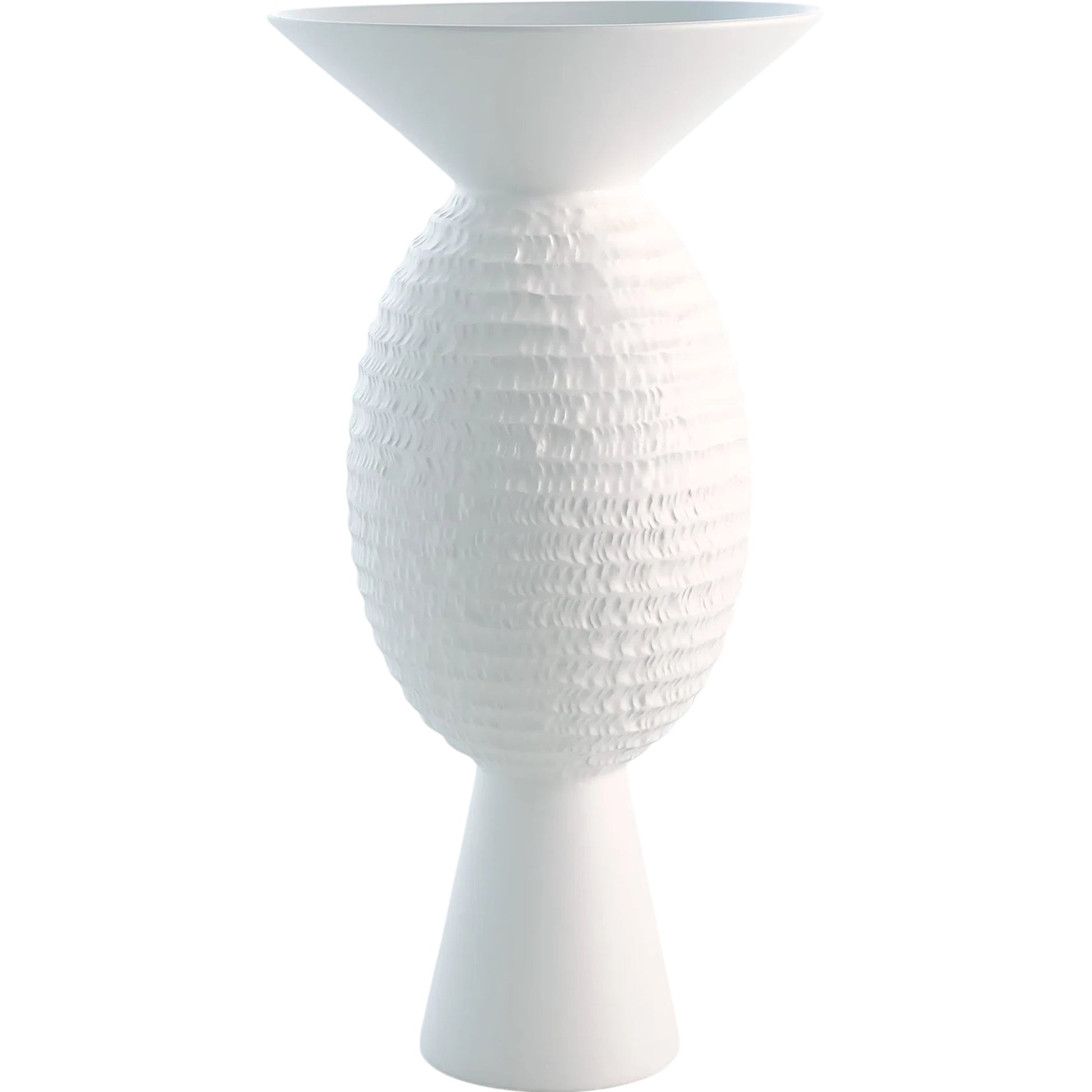 Chiseled Orb Vase by Global Views in matte white. Made from ceramic in a modern style.