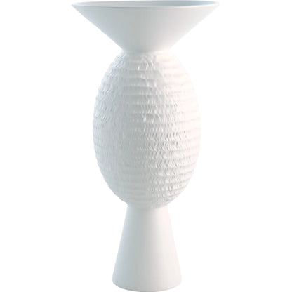 Chiseled Orb Vase by Global Views in matte white. Made from ceramic in a modern style.
