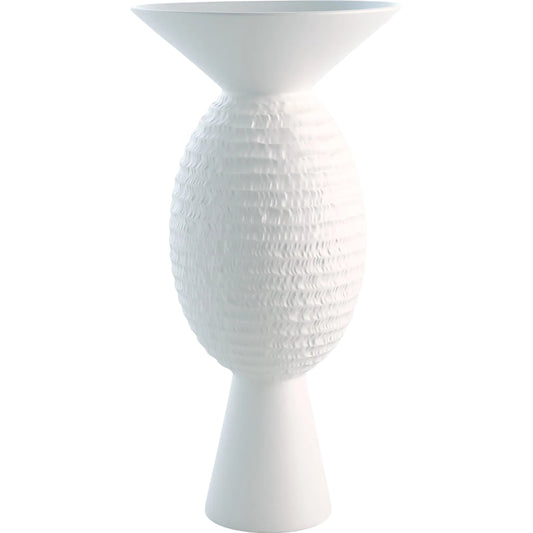 Chiseled Orb Vase by Global Views in matte white. Made from ceramic in a unique style.