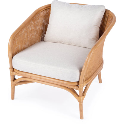 Rattan Upholstered Accent Chair by Butler Specialty Company in natural and natural rattan. Made from rattan, fabric, foam in a cottage & farmhouse style.