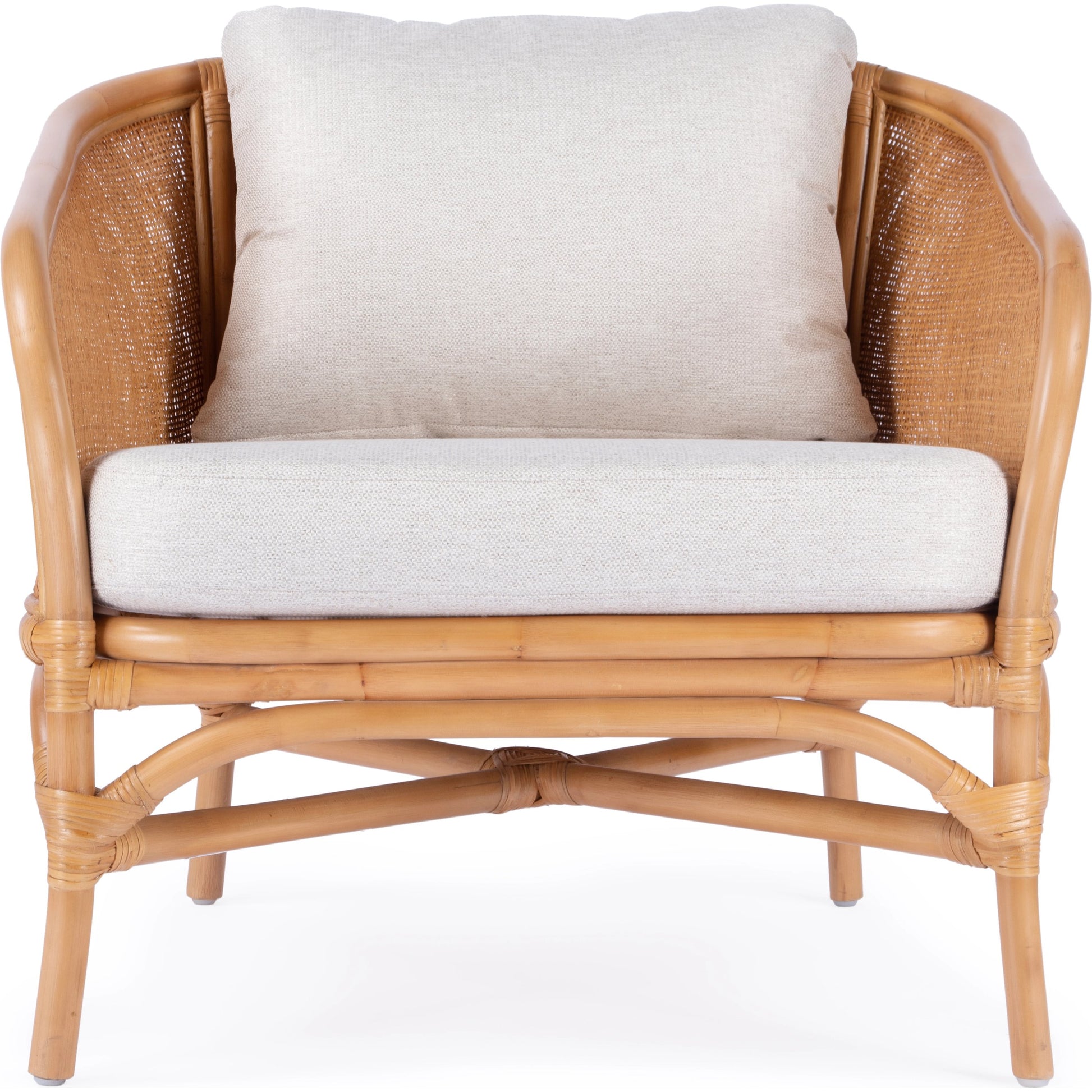 Rattan Upholstered Accent Chair by Butler Specialty Company in natural and natural rattan. Made from rattan, fabric, foam in a cottage & farmhouse style.