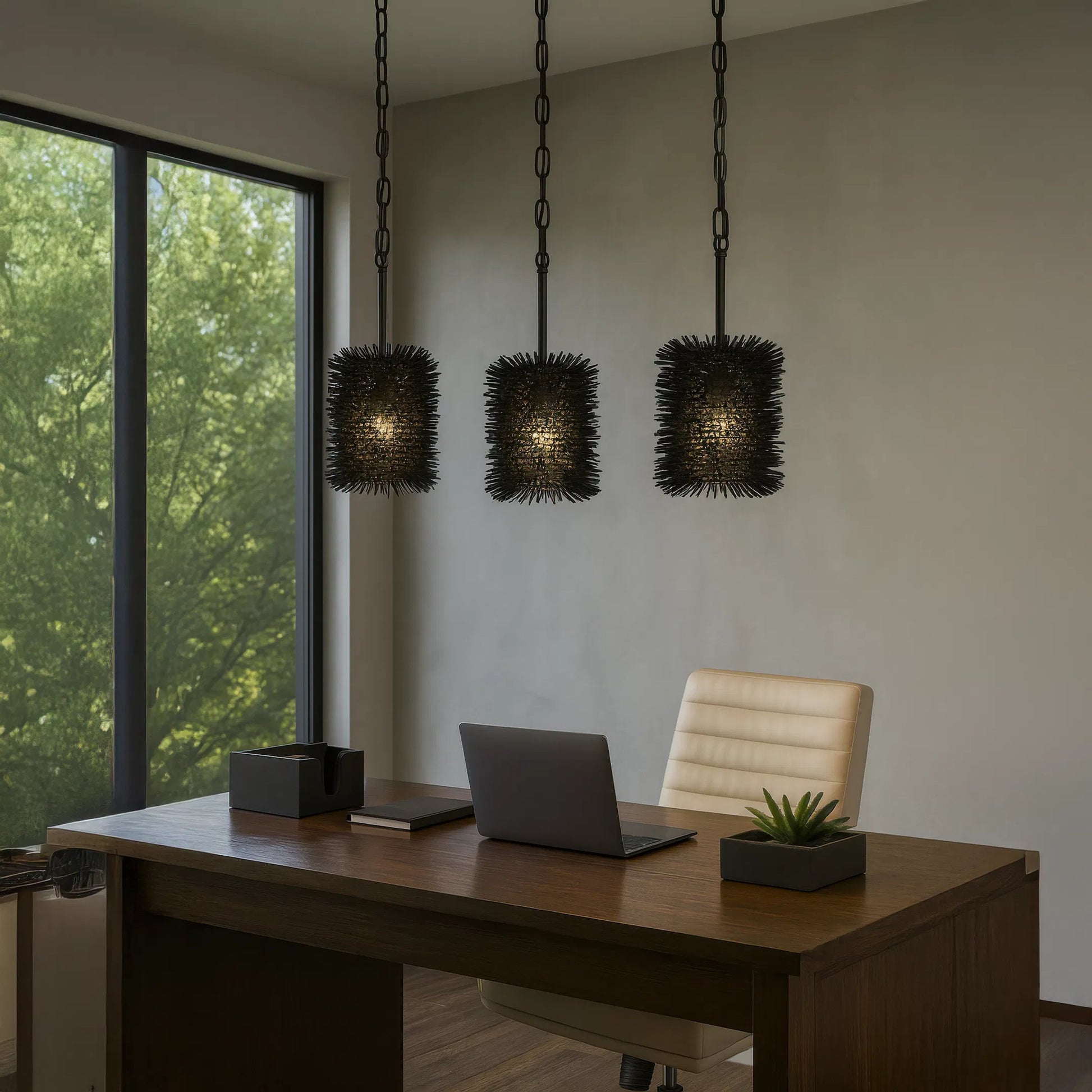 Urchin 1 Light Cylinder Mini Pendant by Varaluz. Made from steel in a unique style.