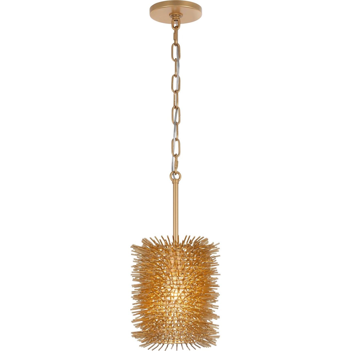 001 SI-2537042 | Primary Silo | Urchin 1 Light Cylinder Pendant by Varaluz in gold. Made from steel in a unique style.