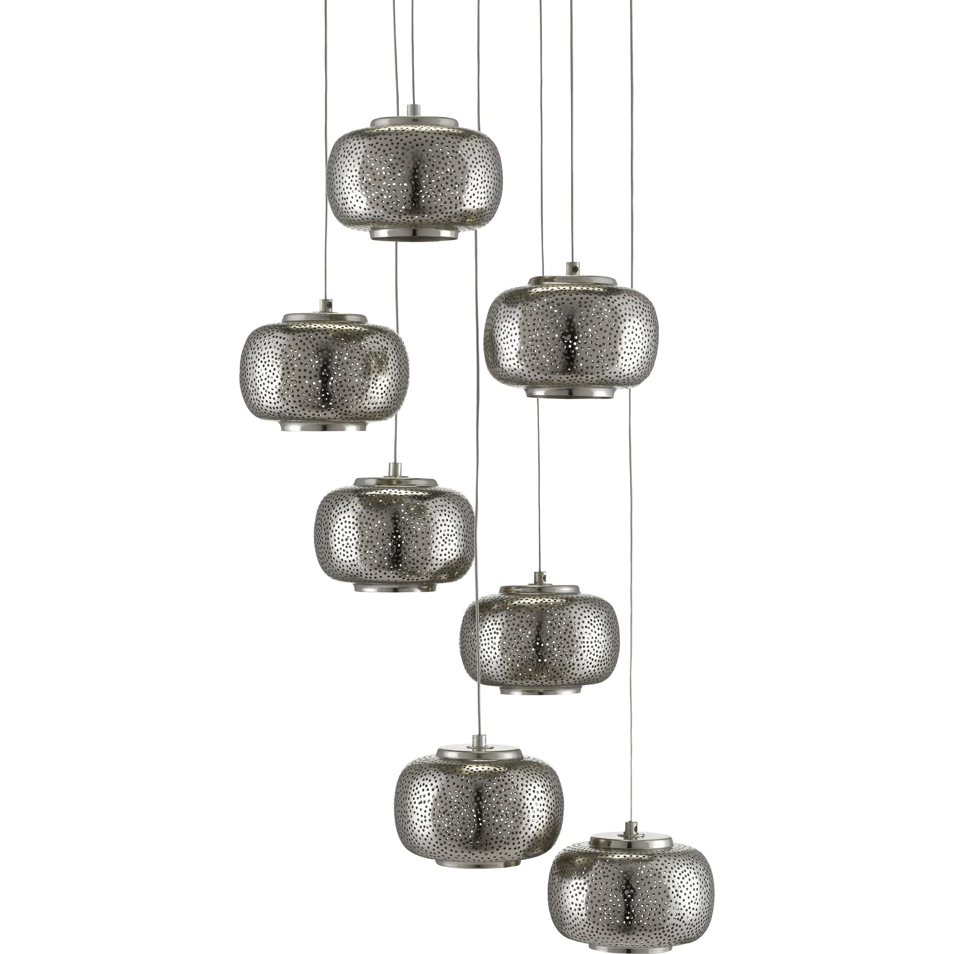 Pepper Pendant by Currey and Company in painted silver, nickel. Made from metal in a modern style.