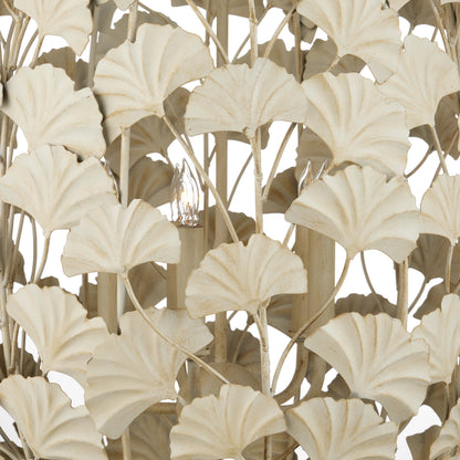 Maidenhair Cream Chandelier by Currey and Company in antique pearl. Made from wrought iron in a modern style.