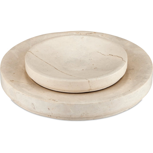 Grecco Marble Low Bowl Set by Currey and Company in natural. Made from bianco neve marble in a modern style.