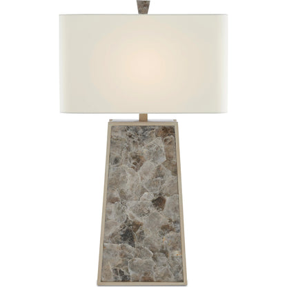 Calloway Table Lamp by Currey and Company in light mica, silver leaf. Made from mica, wood in a modern style.