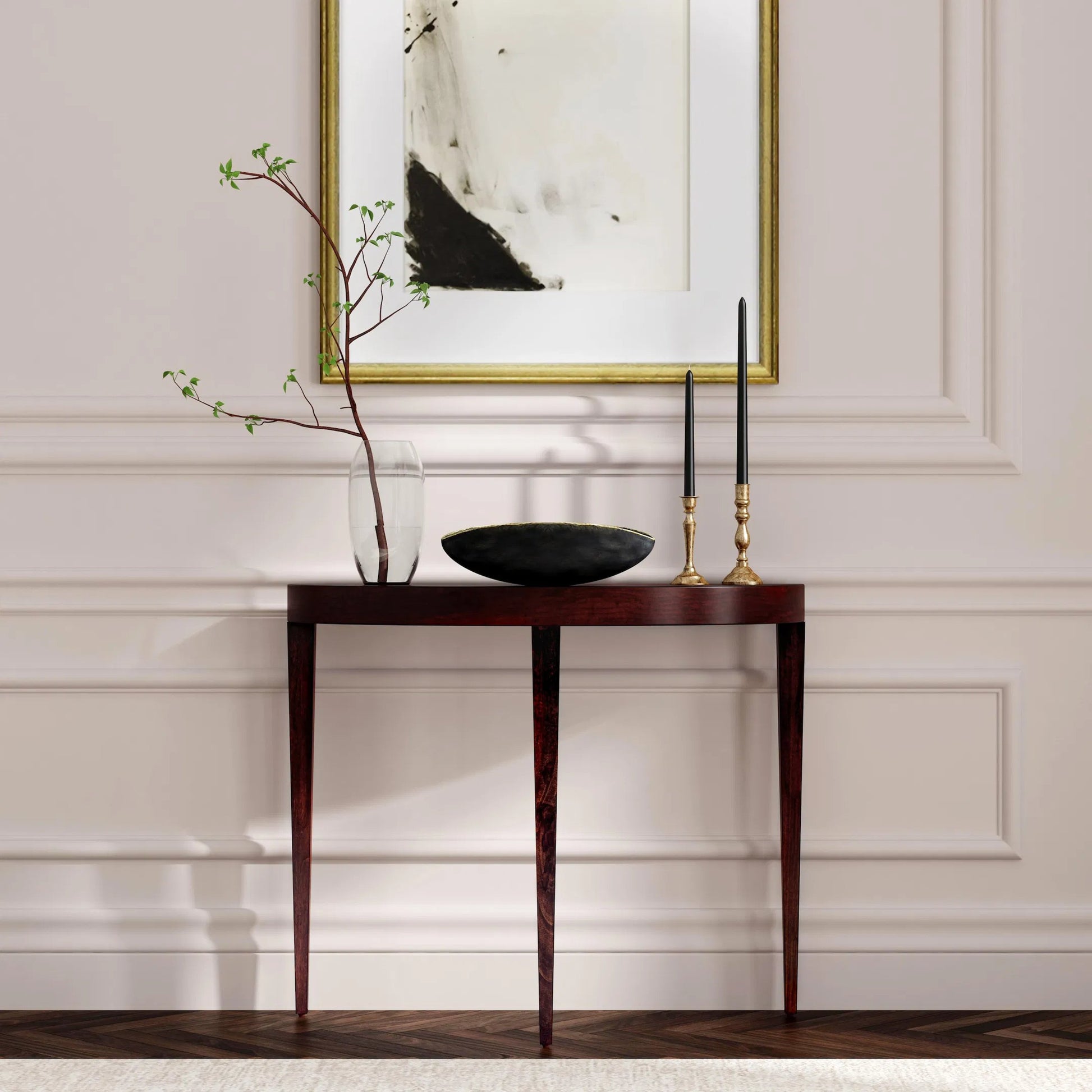 Ingrid Demilune Console Table by Butler Specialty Company in brown. Made from poplar solids, veneer, fiberboard in a traditional style.