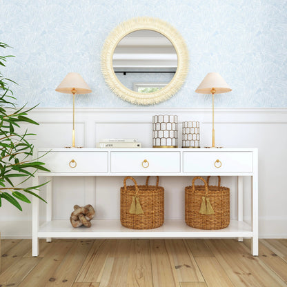 Lark 3-Drawer Console Table by Butler Specialty Company in white. Made from acacia wood, mdf, acacia veneer in a modern style.