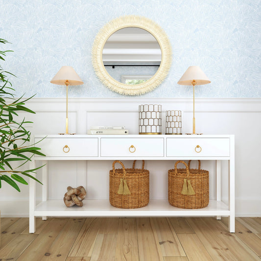 Lark Console Table by Butler Specialty Company in white. Made from acacia wood, mdf, acacia veneer in a modern style.