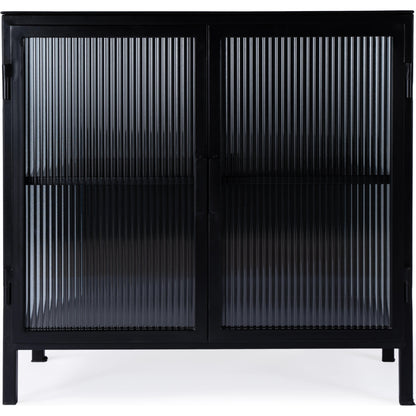 Hoxton Ribbed Glass Accent Cabinet by Butler Specialty Company in black and black metal. Made from iron: 80%, glass: 20% in a modern style.