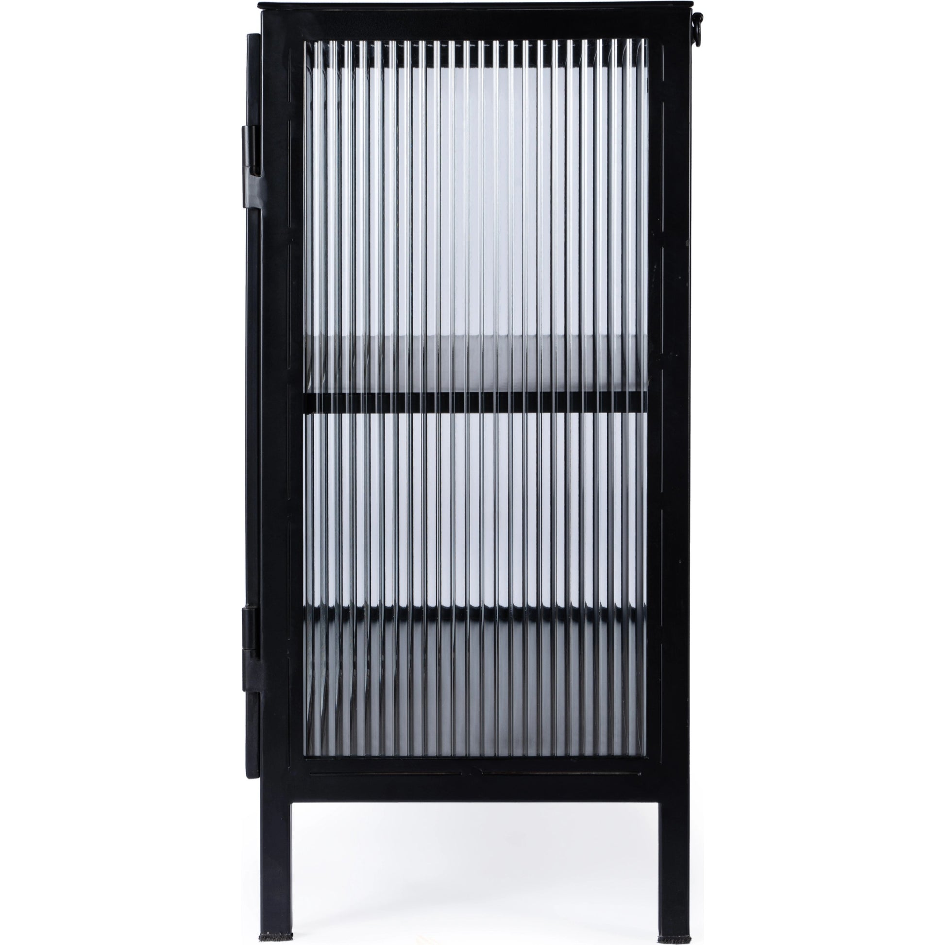 Hoxton Ribbed Glass Accent Cabinet by Butler Specialty Company in black and black metal. Made from iron: 80%, glass: 20% in a modern style.