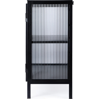 Hoxton Ribbed Glass Accent Cabinet by Butler Specialty Company in black and black metal. Made from iron: 80%, glass: 20% in a modern style.