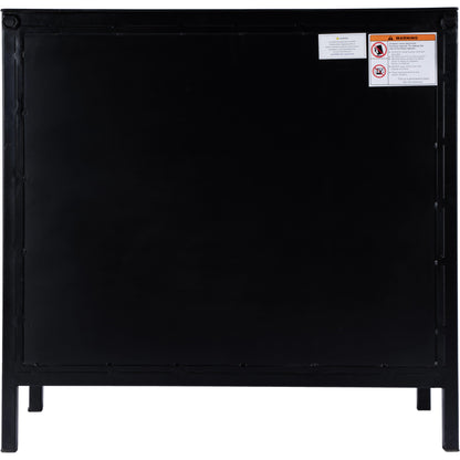 Hoxton Ribbed Glass Accent Cabinet by Butler Specialty Company in black and black metal. Made from iron: 80%, glass: 20% in a modern style.