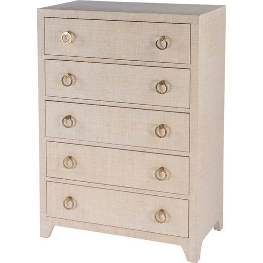 Bar Harbor 5 Drawer Raffia Dresser by Butler Specialty Company. Made from gmelina solids, mdf, oak veneer, saguran raffia with zinc handles in a traditional style.