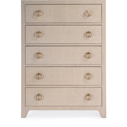 Bar Harbor 5 Drawer Raffia Dresser by Butler Specialty Company. Made from gmelina solids, mdf, oak veneer, saguran raffia with zinc handles in a traditional style.