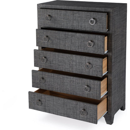 Bar Harbor 5 Drawer Raffia Dresser by Butler Specialty Company. Made from gmelina solids, mdf, oak veneer, saguran raffia with zinc handles in a traditional style.
