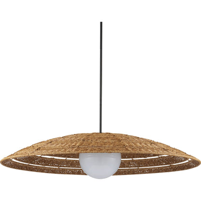 Barbary Outdoor Pendant by Currey and Company in natural, black, frosted white. Made from all-weather wicker, metal, glass in a rustic style.