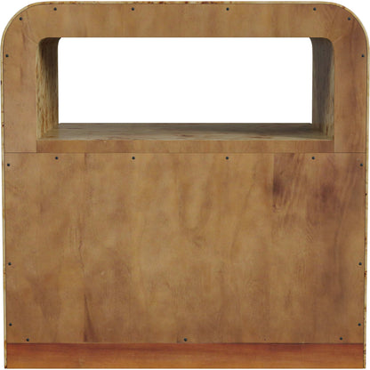 Cora 2 Drawer Nightstand by Butler Specialty Company in light brown and light burl. Made from rubberwood solids, mappa burl veneer, mdf in a transitional style.