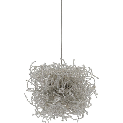 Birds Nest Pendant by Currey and Company in painted silver, clear. Made from metal, glass bead in a modern style.