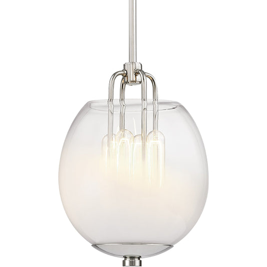Sawyer Pendant by Hudson Valley in polished nickel. Made from steel in a transitional style.