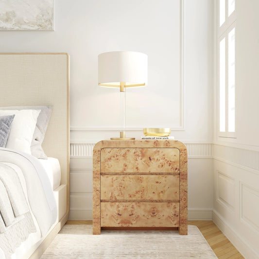 Cora Chest by Butler Specialty Company in light burl. Made from rubberwood solids, mappa burl veneer, mdf in a transitional style.