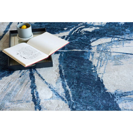 Floor Art 5709 Rug by Exquisite Rugs in ivory, dark blue. Made from bamboo silk in a unique style.