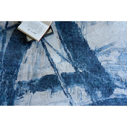 Floor Art 5709 Rug by Exquisite Rugs in ivory, dark blue. Made from bamboo silk in a unique style.