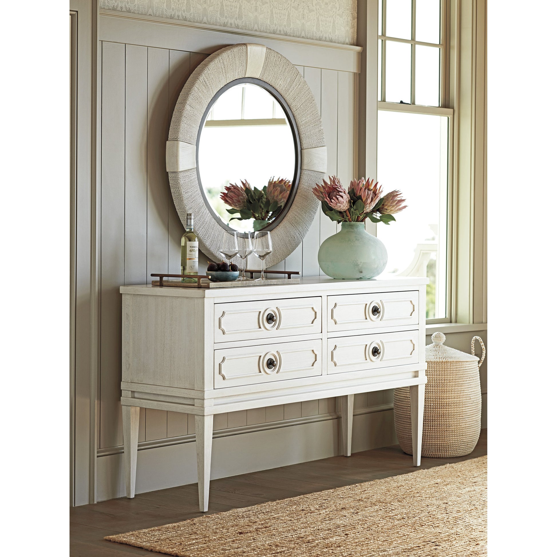 Seacroft Round Mirror by Tommy Bahama Home. Made from unique in a transitional style.