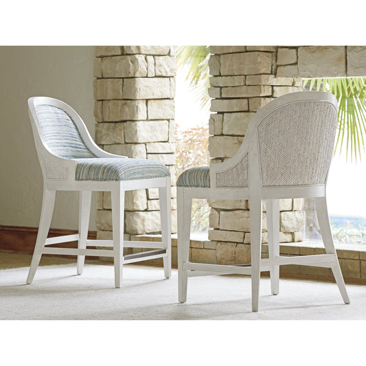 Lantana Counter Stool by Tommy Bahama Home in sea mist. Made from unique in a cottage & farmhouse style.